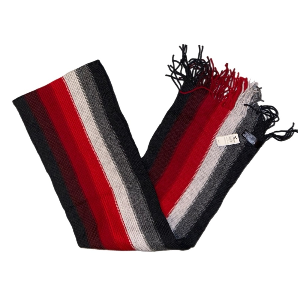 Express women’s burgundy red white gray and black striped cotton knit scarf NWT